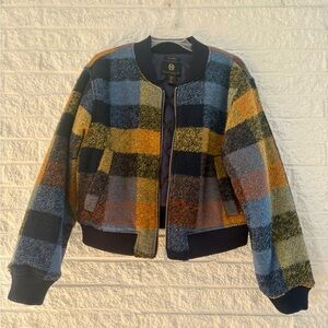 House of Harlow 1960 Blue and Yellow Plaid Bomber Jacket